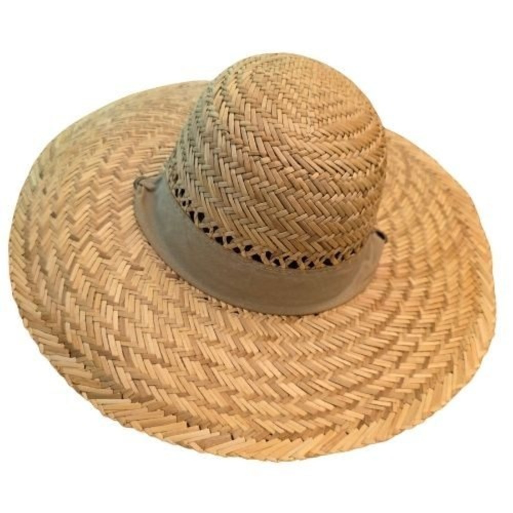 Vintage Tropical Trends Handmade Natural Fiber Straw Sun Hat Wide Brim With Tie